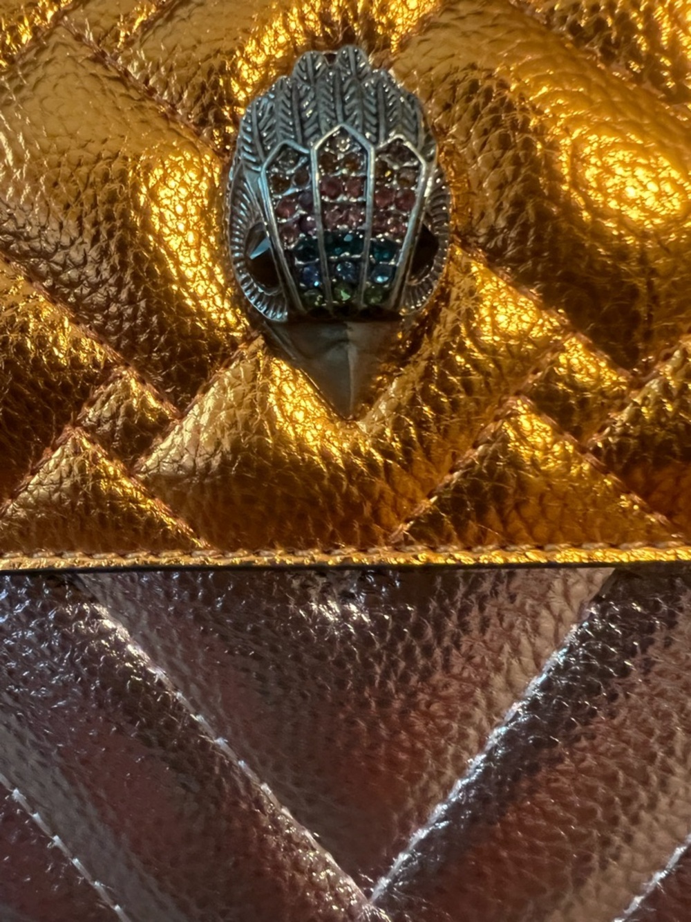 Kurt Geiger Metallic Gold and Rose Quilted Leather Crossbody Bag - Picture 2 of 10